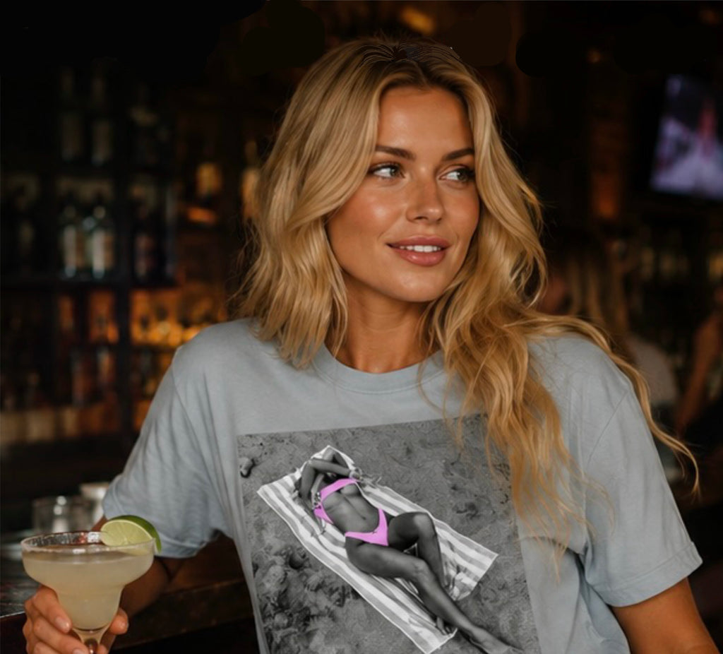“Suicide Blonde” Original Artwear: Heavyweight Crewneck T-shirt for Women