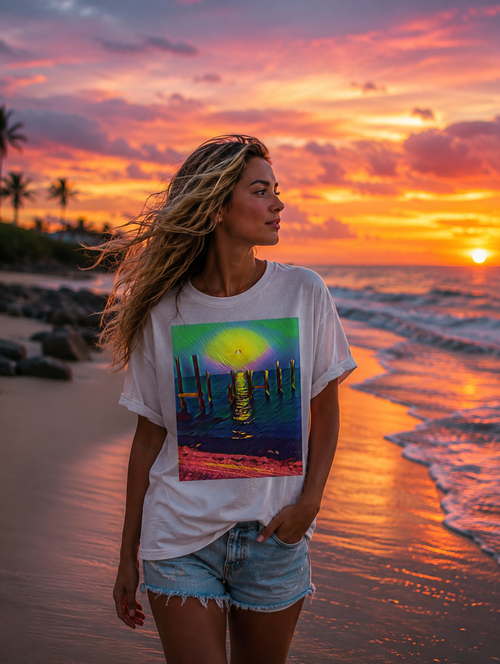 Model wearing the Embers on the Water T-shirt