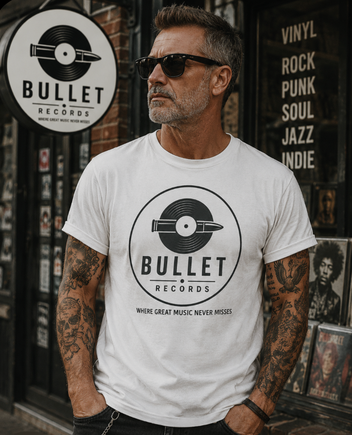 “Bullet Records, Chelsea, NYC” Two Styles of Crewneck T-Shirts